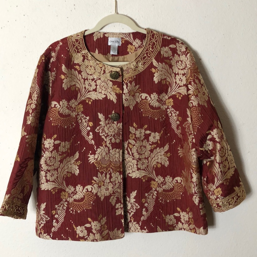Chico's Elegant Damask Cropped Jacket - M
